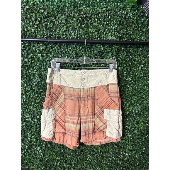 Free People High Rise Plaid Gauzy Shorts Sz 2 - Picture 1 of 4